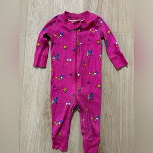 Hanna Andersson Pink Floral Kids One Piece zip up pajamas
